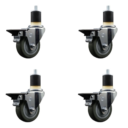 Service Caster 3.5'' Gray Poly Swivel 1-7/8'' Expanding Stem Caster Set with Brake, 4PK SCC-EX20S3514-PPUB-PLB-178-4